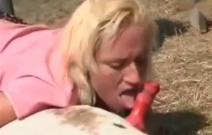 Blonde gal is enjoying hot bestiality sex action