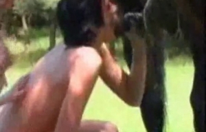 Perverted hottie is swallowing sweet animal cum